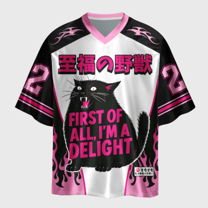 Tokyo-Lion Roaring Black Cat Glossy Oversized Jersey