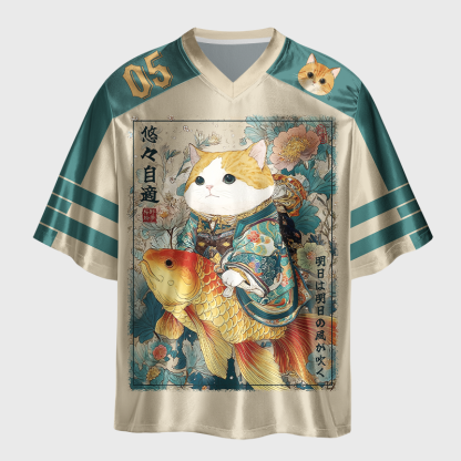 Tokyo-Lion Lucky Koi Cat Glossy Oversized Jersey