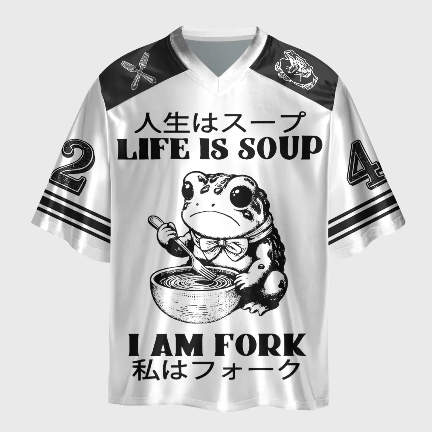 Tokyo-Lion Funny Frog：Life Is Soup I Am Fork Glossy Oversized Jersey
