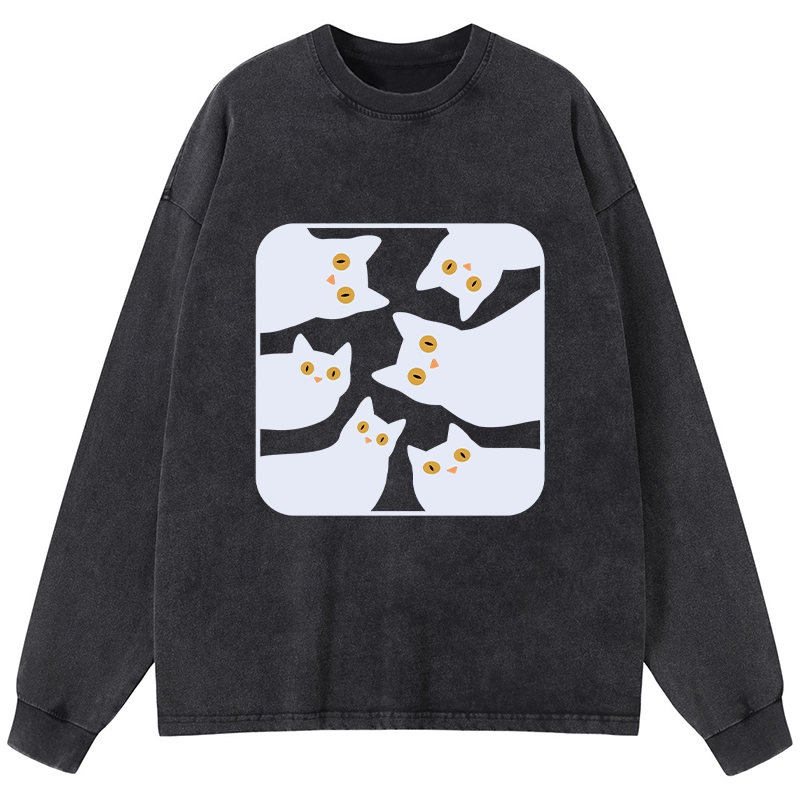 Tokyo-Lion Cats Are Watching You Washed Long Sleeve T-Shirt