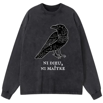 Tokyo-Lion Crow Have A Strong Sense Of Self Washed Long Sleeve T-Shirt