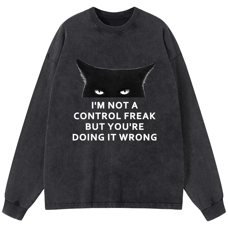 Tokyo-Lion Control Freak Funny Washed Long Sleeve T-Shirt