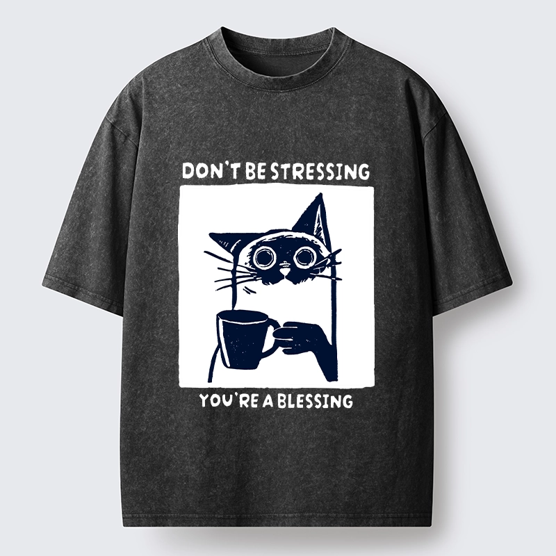 Tokyo-Lion Coffee Cat Blessing Meme Washed T-Shirt-Tokyo-Lion