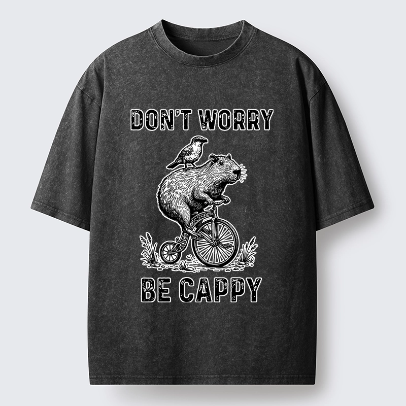 Tokyo-Lion Happy Capybara on Wheels Washed T-Shirt
