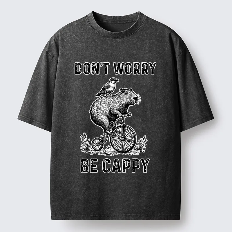 Tokyo-Lion Happy Capybara on Wheels Washed T-Shirt