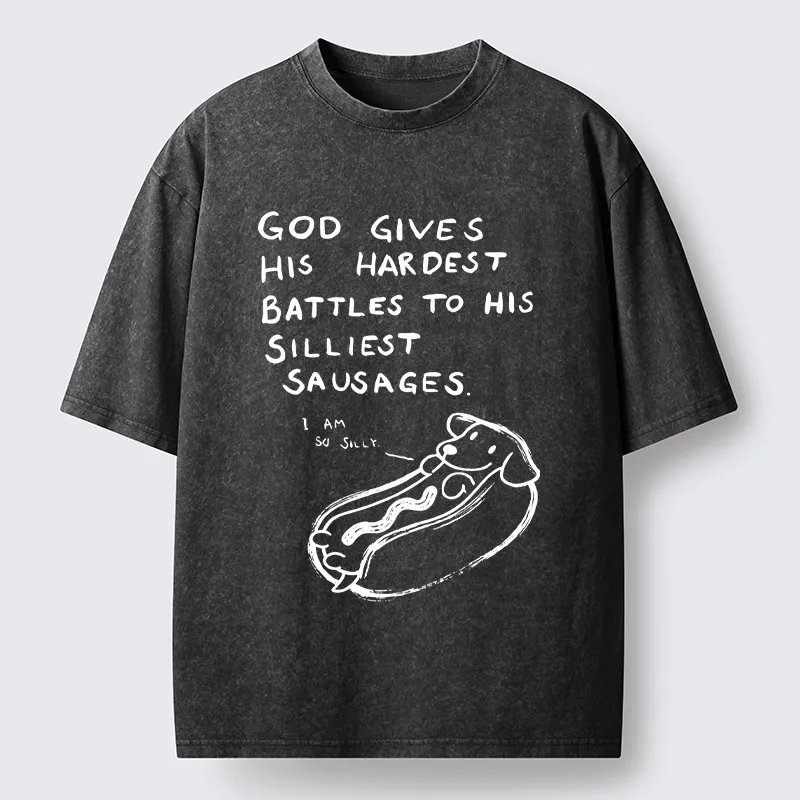 Tokyo-Lion Silly Sausage Dog Meme Washed T-Shirt