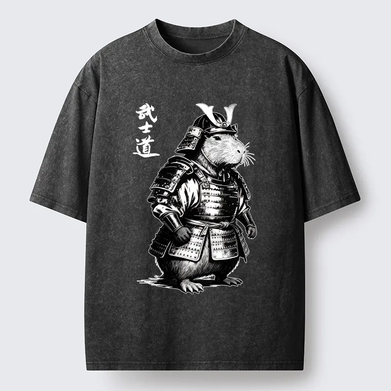 Tokyo-Lion Capybara Samurai No Fear Washed T-Shirt