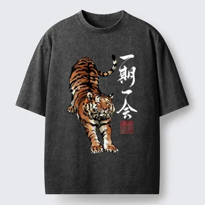 Tokyo-Lion Japanese Ink Tiger Art Washed T-Shirt