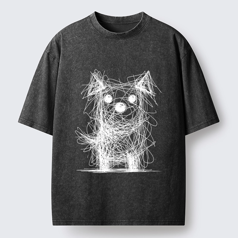 Tokyo-Lion Scruffy Dog Chaos Art Washed T-Shirt