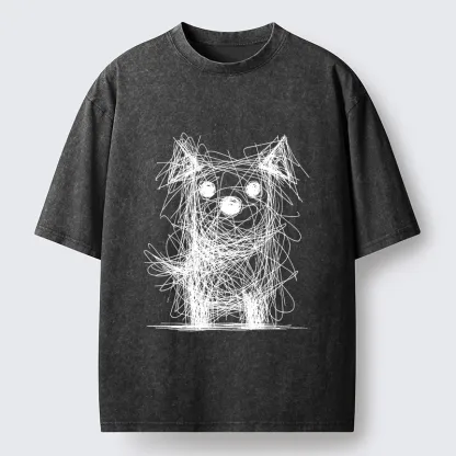 Tokyo-Lion Scruffy Dog Chaos Art Washed T-Shirt