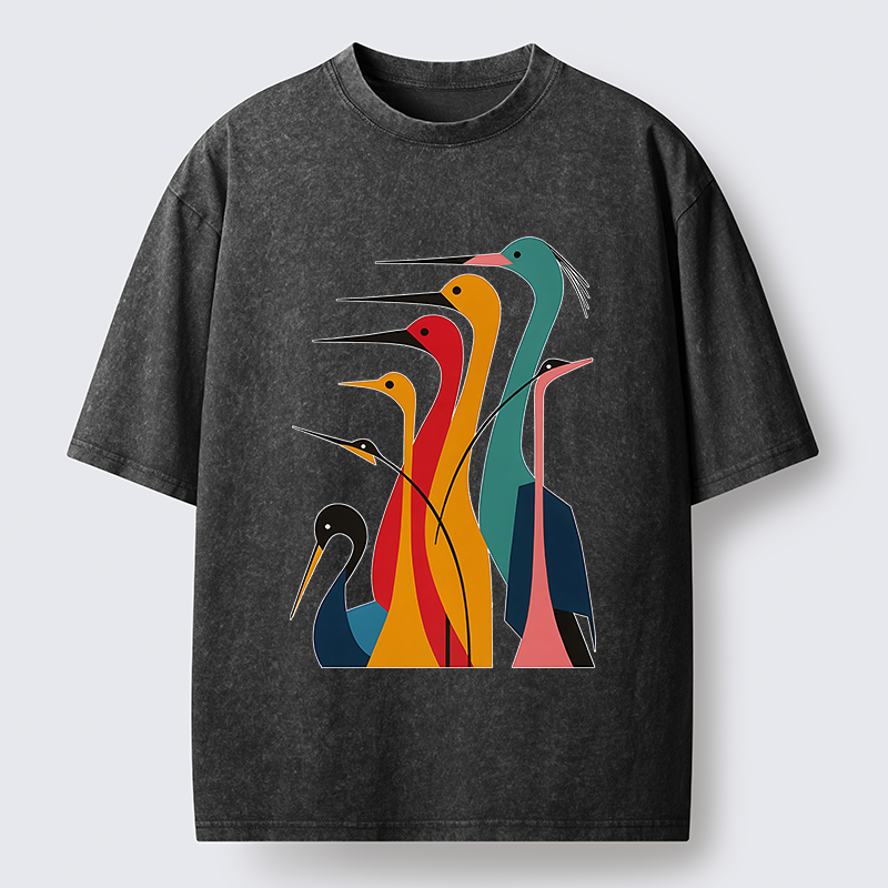 Tokyo-Lion Various Types Of Cranes Washed T-Shirt