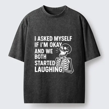 Tokyo-Lion Skeleton Mental Health Joke Washed T-Shirt