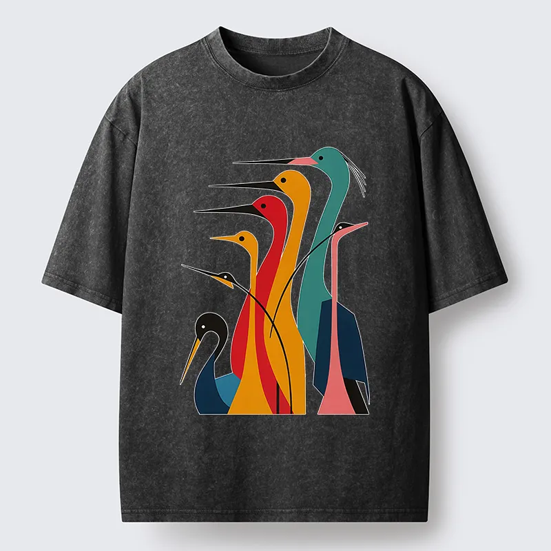 Tokyo-Lion Various Types Of Cranes Washed T-Shirt