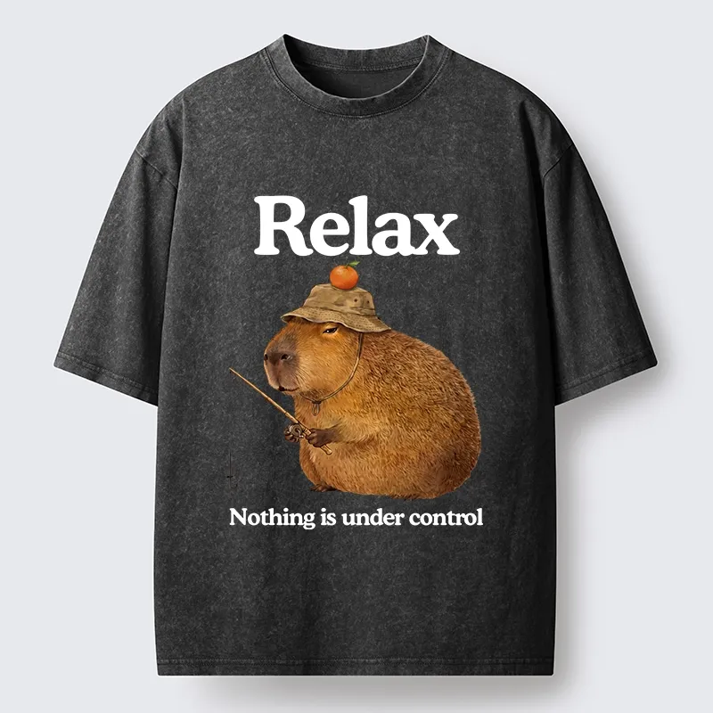 Tokyo-Lion Capybara Fishing Funny Meme Washed T-Shirt