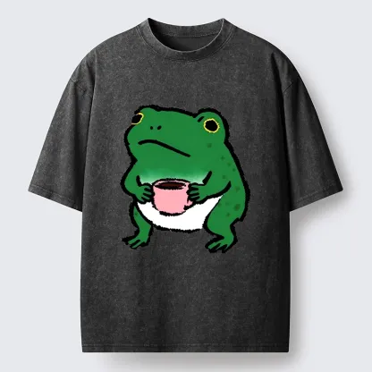 Tokyo-Lion Green Frog Coffee Washed T-Shirt