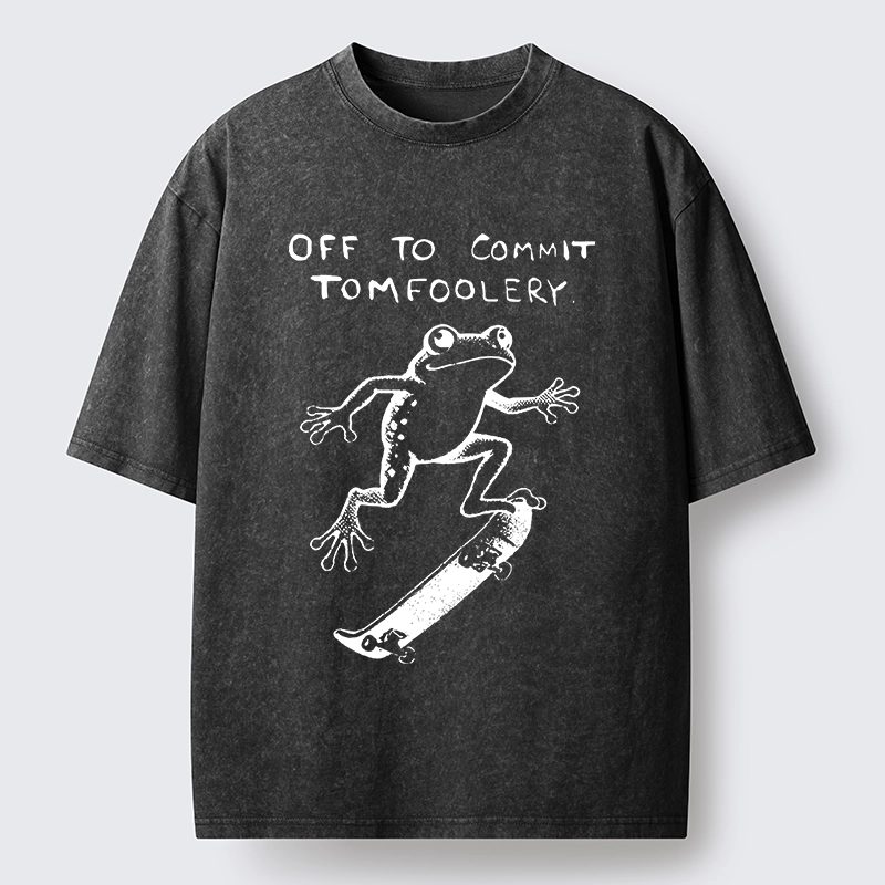 Tokyo-Lion Playful Frog Skateboarding Washed T-Shirt