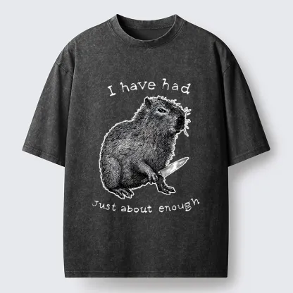 Tokyo-Lion Capybara With A Knife Washed T-Shirt