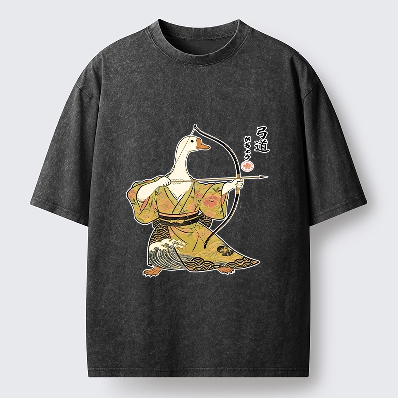 Tokyo-Lion Goose In Kimono With Bow Washed T-Shirt-Tokyo-Lion