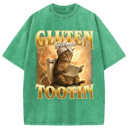 Tokyolion Gluten Got Me Tootin Funny Cat Meme Washed T-Shirt-Tokyo-Lion