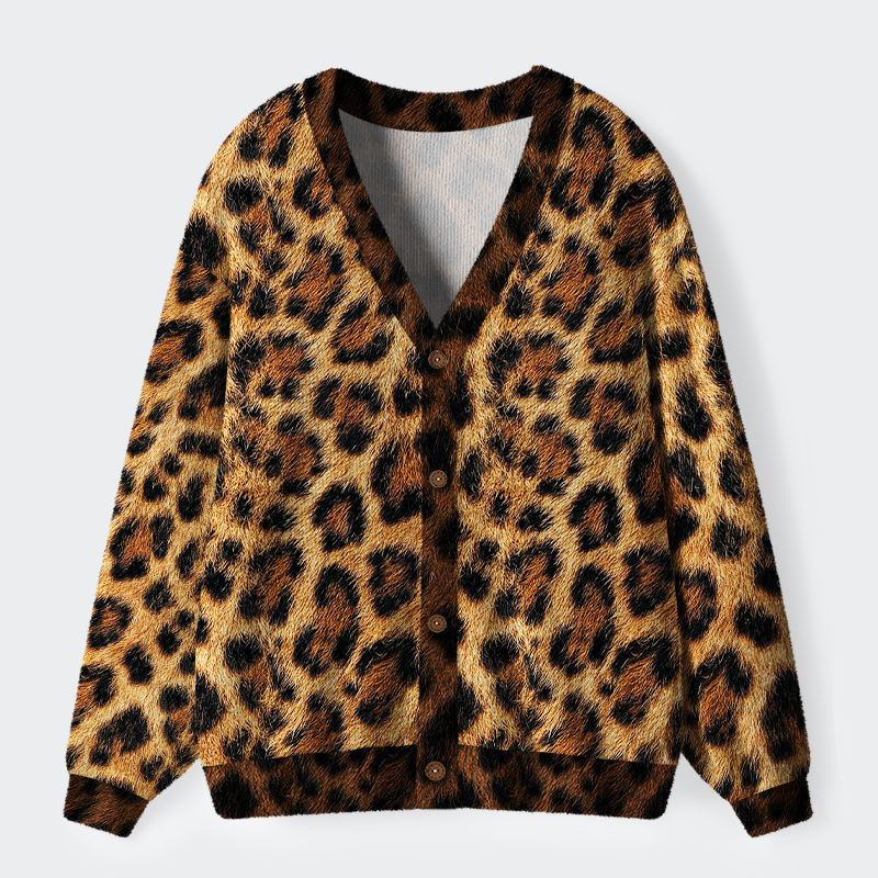 Tokyo-Lion Savanna-Spirit Leopard Spots: The Wild Charm Ugly Cardigan Sweater