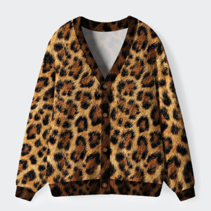 Tokyo-Lion Savanna-Spirit Leopard Spots: The Wild Charm Ugly Cardigan Sweater