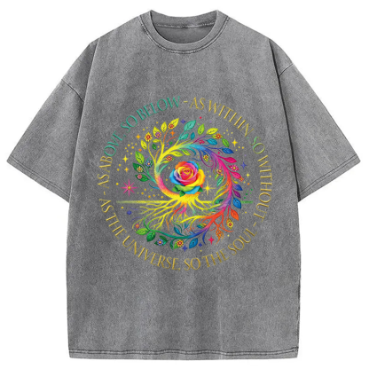 Tokyolion Rainbow Tree Cosmic Spiral Washed T-Shirt-Tokyo-Lion
