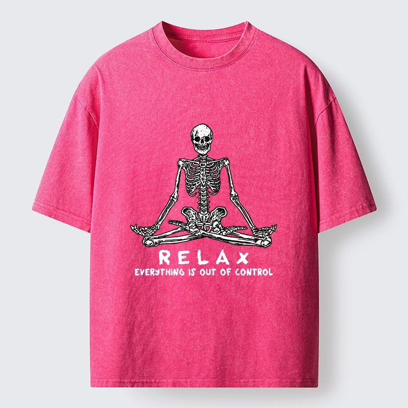 Tokyo-Lion Skeleton Meditates Calmly Washed T-Shirt