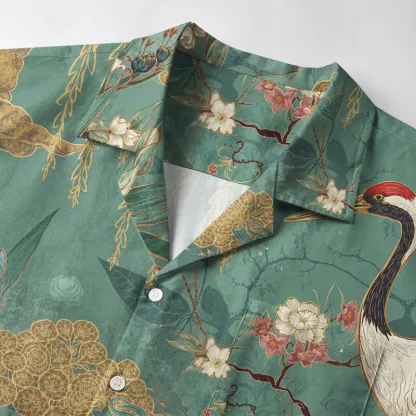 Tokyo-Lion Red-Crowned Crane In The Garden Aloha Hawaiian Shirt