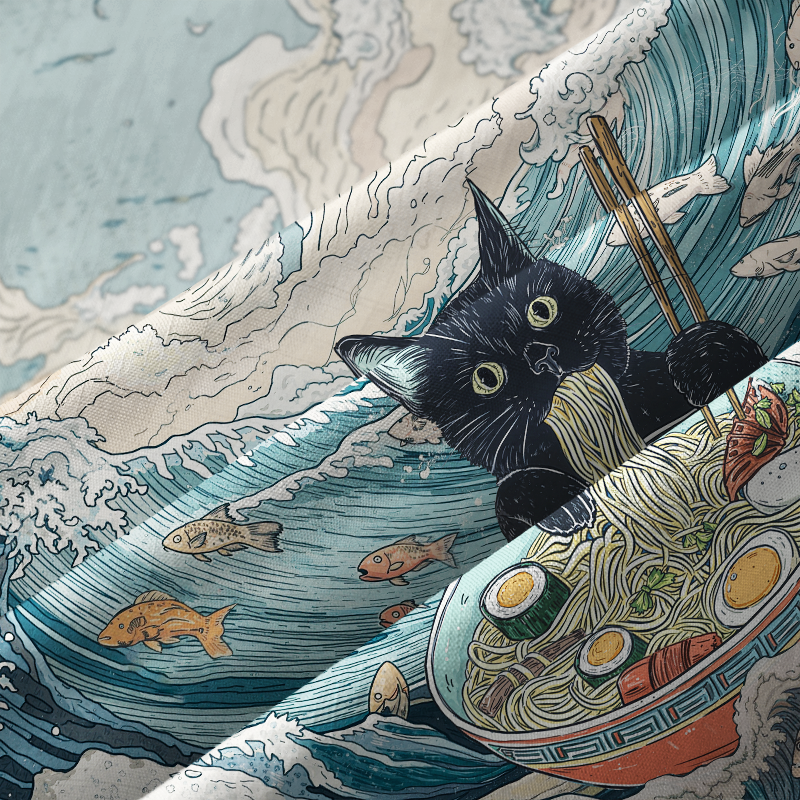 Tokyo-Lion Naughty Cat Eating Ramen Aloha Hawaiian Shirt