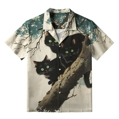Tokyo-Lion Three Shocked Cats On A Branch Aloha Hawaiian Shirt