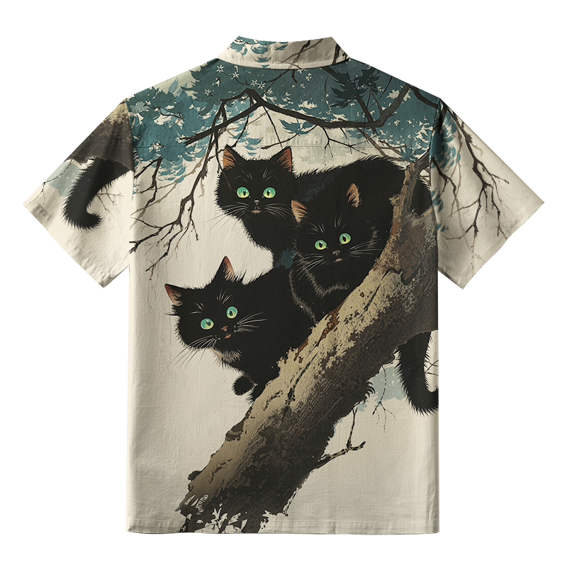 Tokyo-Lion Three Shocked Cats On A Branch Aloha Hawaiian Shirt