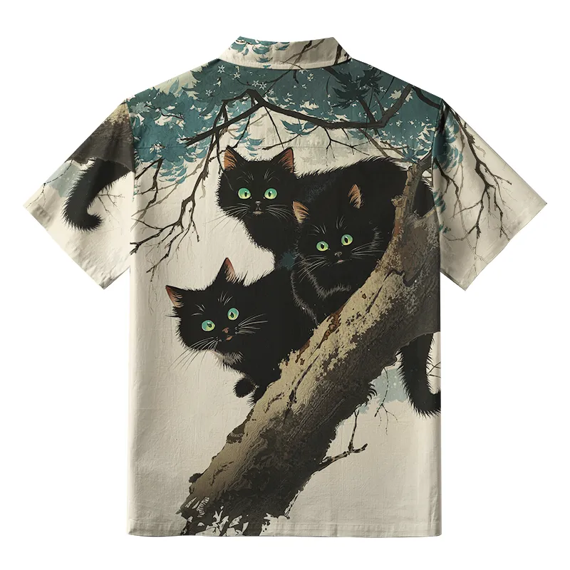 Tokyo-Lion Three Shocked Cats On A Branch Aloha Hawaiian Shirt