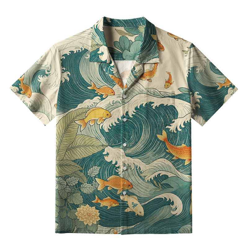 Tokyo-Lion Koi Meets Ocean Waves Aloha Hawaiian Shirt