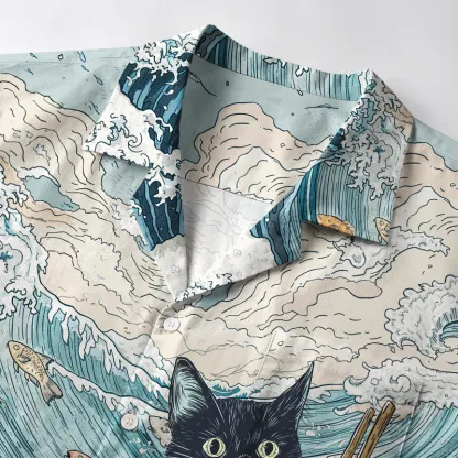Tokyo-Lion Naughty Cat Eating Ramen Aloha Hawaiian Shirt