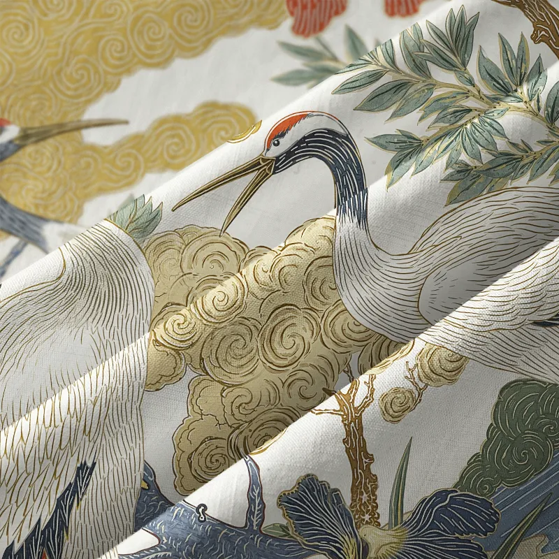 Tokyo-Lion Red-Crowned Cranes By The Stream Aloha Hawaiian Shirt