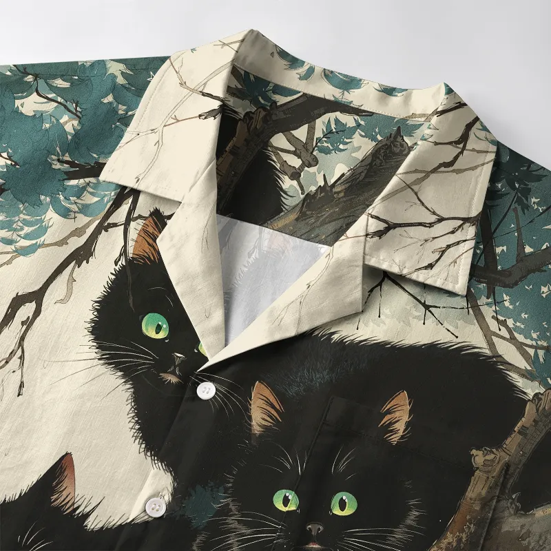 Tokyo-Lion Three Shocked Cats On A Branch Aloha Hawaiian Shirt