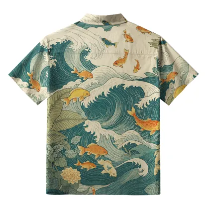 Tokyo-Lion Koi Meets Ocean Waves Aloha Hawaiian Shirt