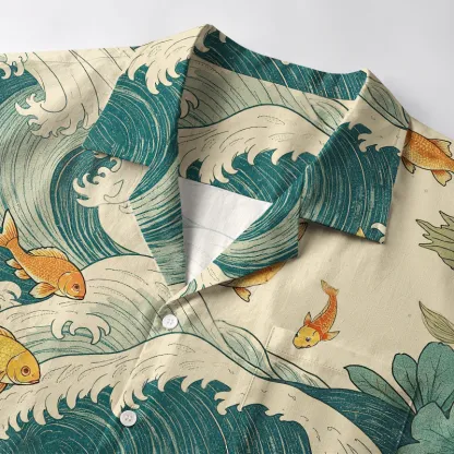 Tokyo-Lion Koi Meets Ocean Waves Aloha Hawaiian Shirt