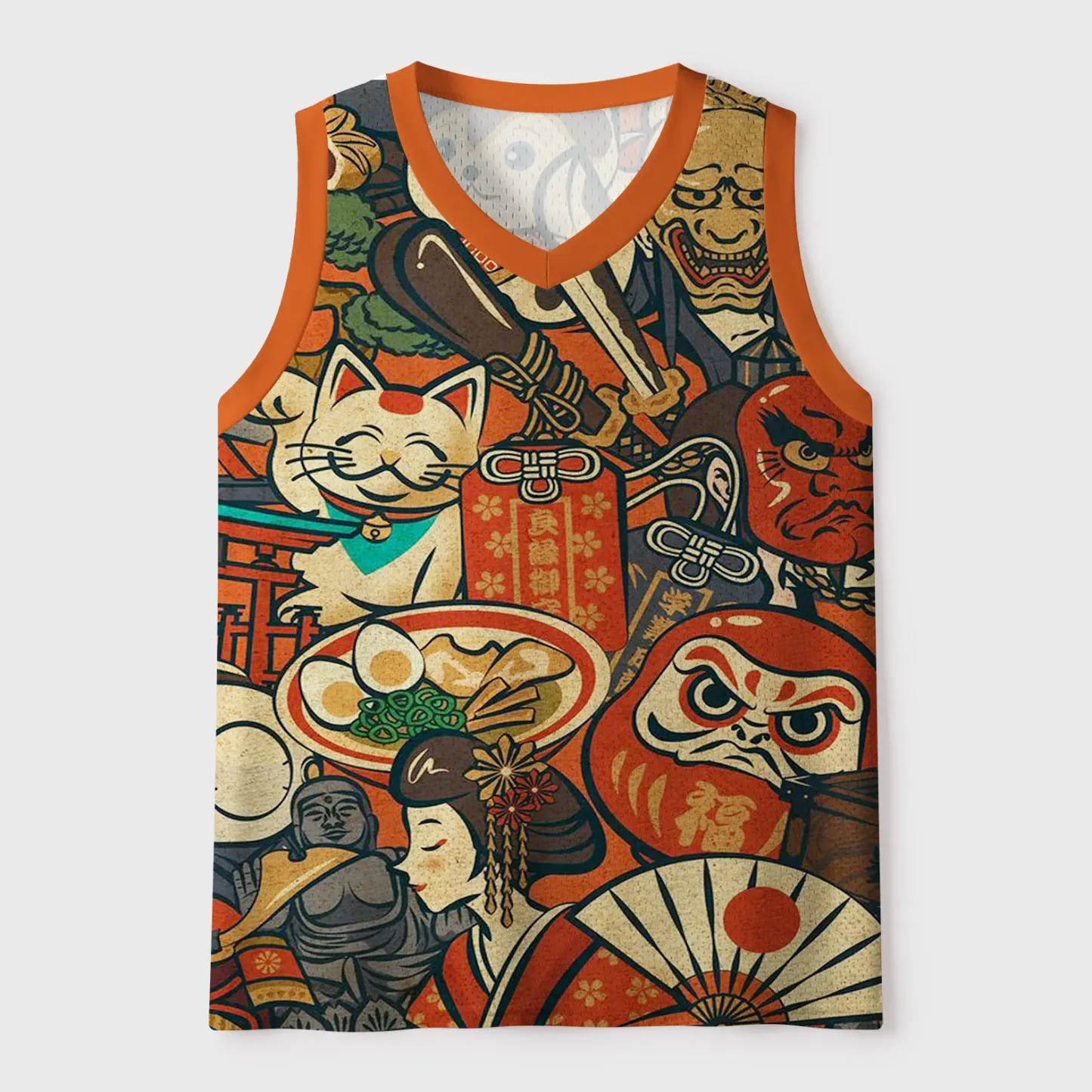 Tokyo-Lion Japanese Traditional Elements Mesh Tank Top-Tokyo-Lion