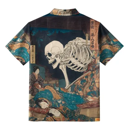 Tokyo-Lion Ukiyoe Skeleton Yokai Aloha Hawaiian Shirt