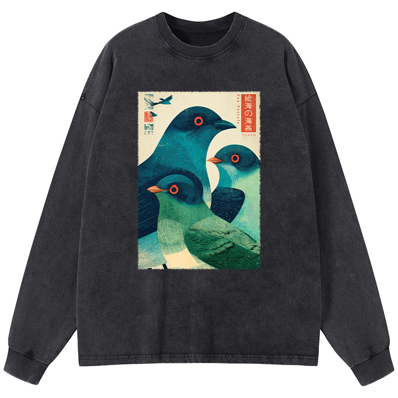 Tokyo-Lion Petrels Of The Painted Sea Washed Long Sleeve T-Shirt