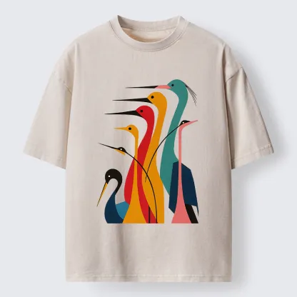 Tokyo-Lion Various Types Of Cranes Washed T-Shirt