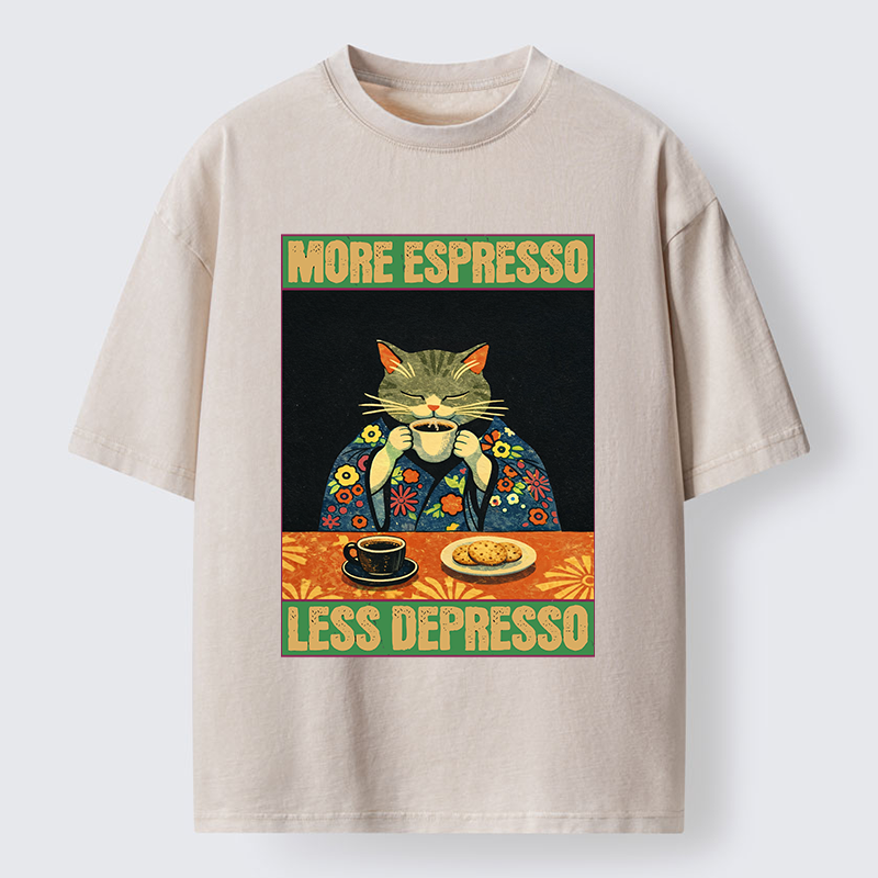 Tokyo-Lion Cat Tasting Coffee Japan Washed T-Shirt