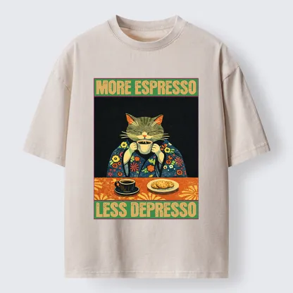 Tokyo-Lion Cat Tasting Coffee Japan Washed T-Shirt