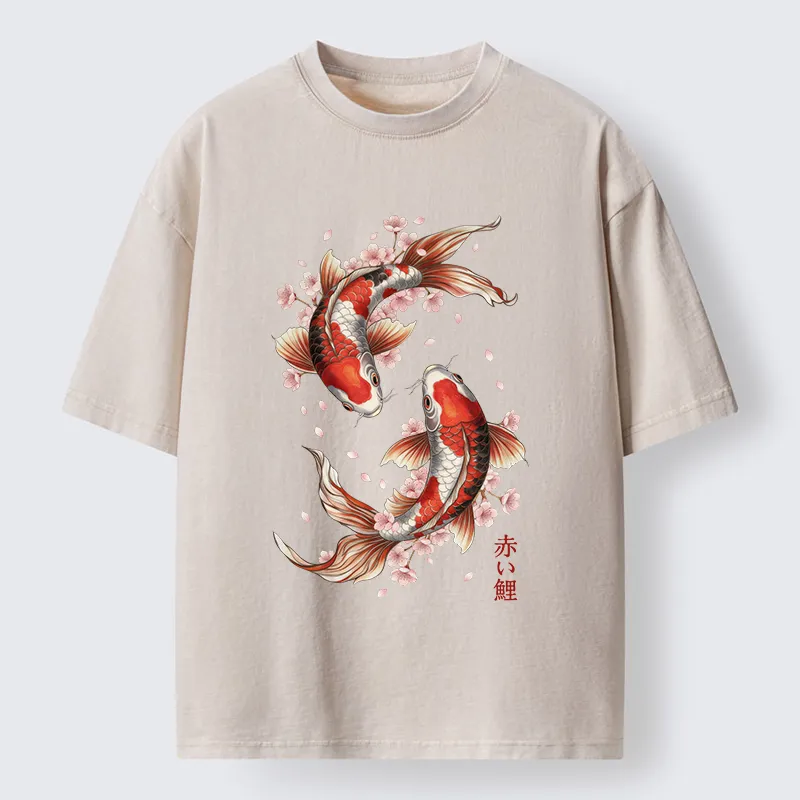 Tokyo-Lion Twin Koi Washed T-Shirt