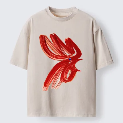 Tokyo-Lion Calligraphy Art Chicken Washed T-Shirt