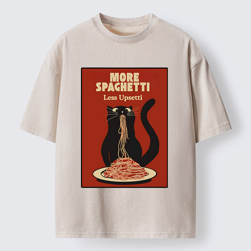 Tokyo-Lion Black Cat Eating Spaghetti Poster Washed T-Shirt