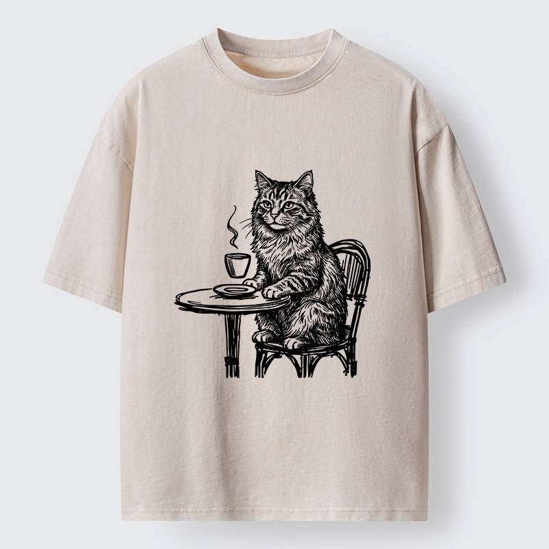 Tokyo-Lion Elegant Long-haired Cat Washed T-Shirt