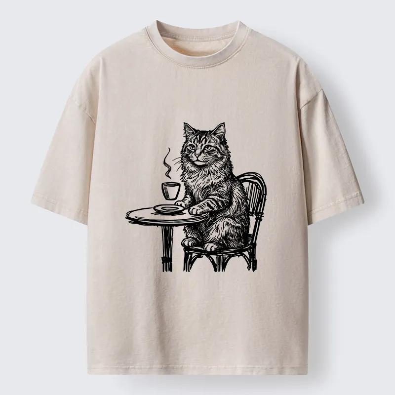 Tokyo-Lion Elegant Long-haired Cat Washed T-Shirt