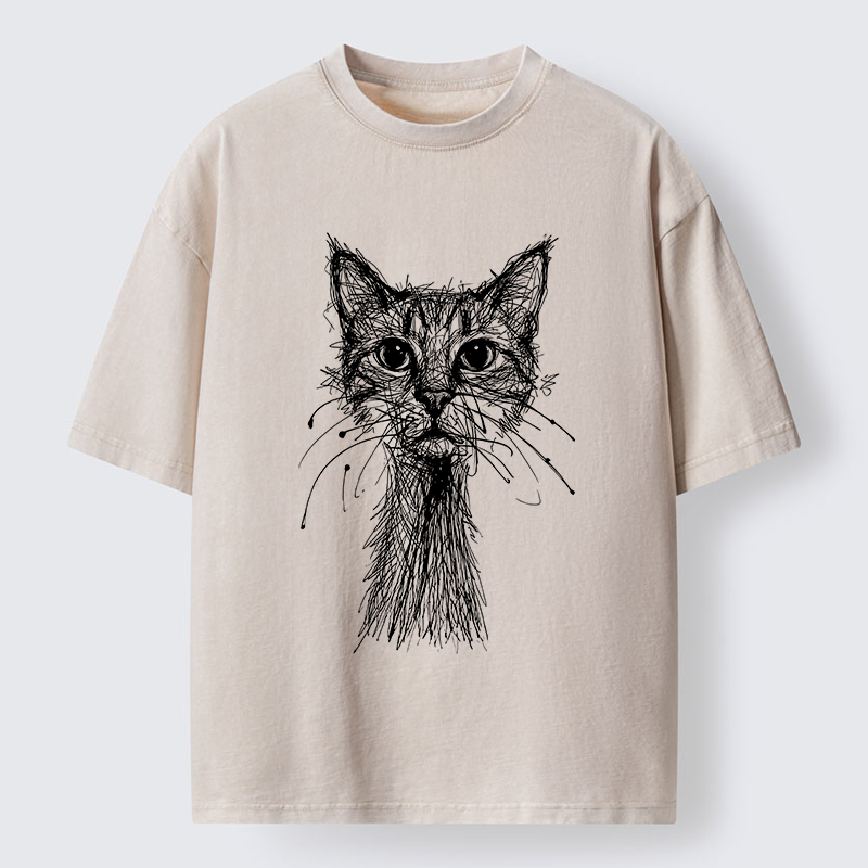 Tokyo-Lion Messy Line Cat Washed T-Shirt-Tokyo-Lion